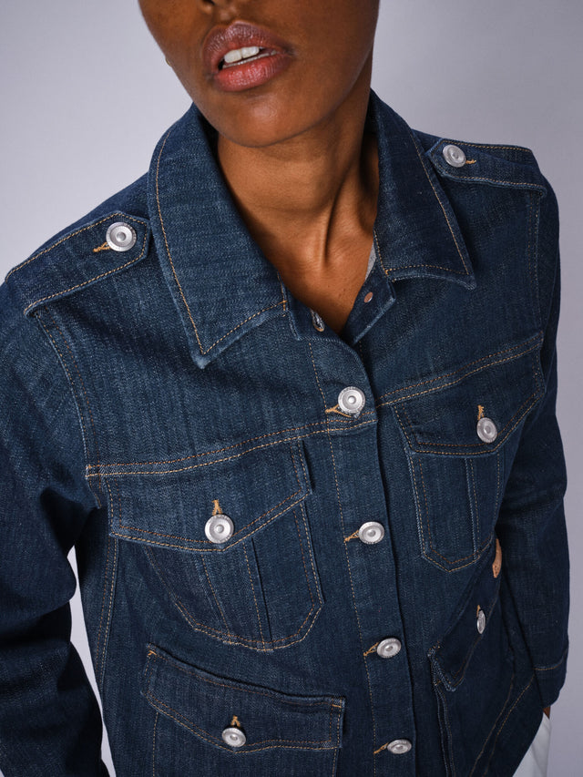 Mos Mosh Anetta Denim Jacket Dark Blue-Jackets-West of Woodward Boutique-Vancouver-Canada