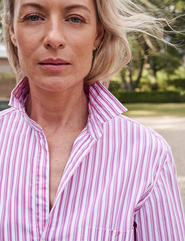 Frank &amp; Eileen Joedy Button Up Shirt Pink Stripe-Shirts-West of Woodward Boutique-Vancouver-Canada