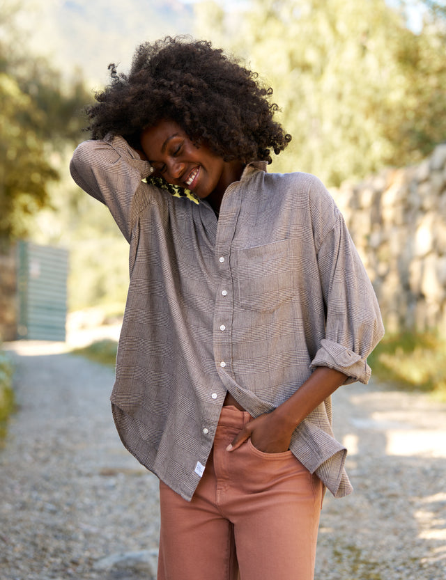 F&E Shirley Oversized Button-up Brown Herringbone-Shirts-West of Woodward Boutique-Vancouver-Canada