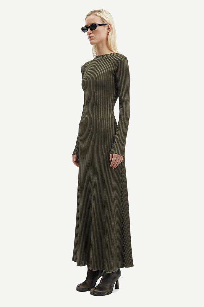 Samsoe Sacrane Dress Green Ribbed-Dresses-West of Woodward Boutique-Vancouver-Canada