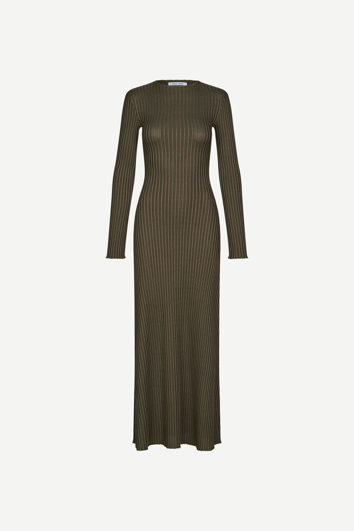 Samsoe Sacrane Dress Green Ribbed-Dresses-West of Woodward Boutique-Vancouver-Canada