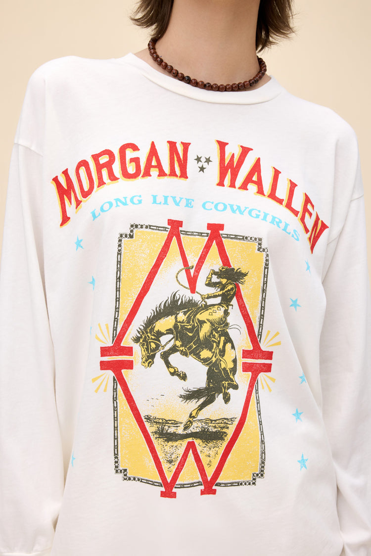 Daydreamer Morgan Wallen Long Live Cowgirls LS Vintage White-T-Shirts-West of Woodward Boutique-Vancouver-Canada