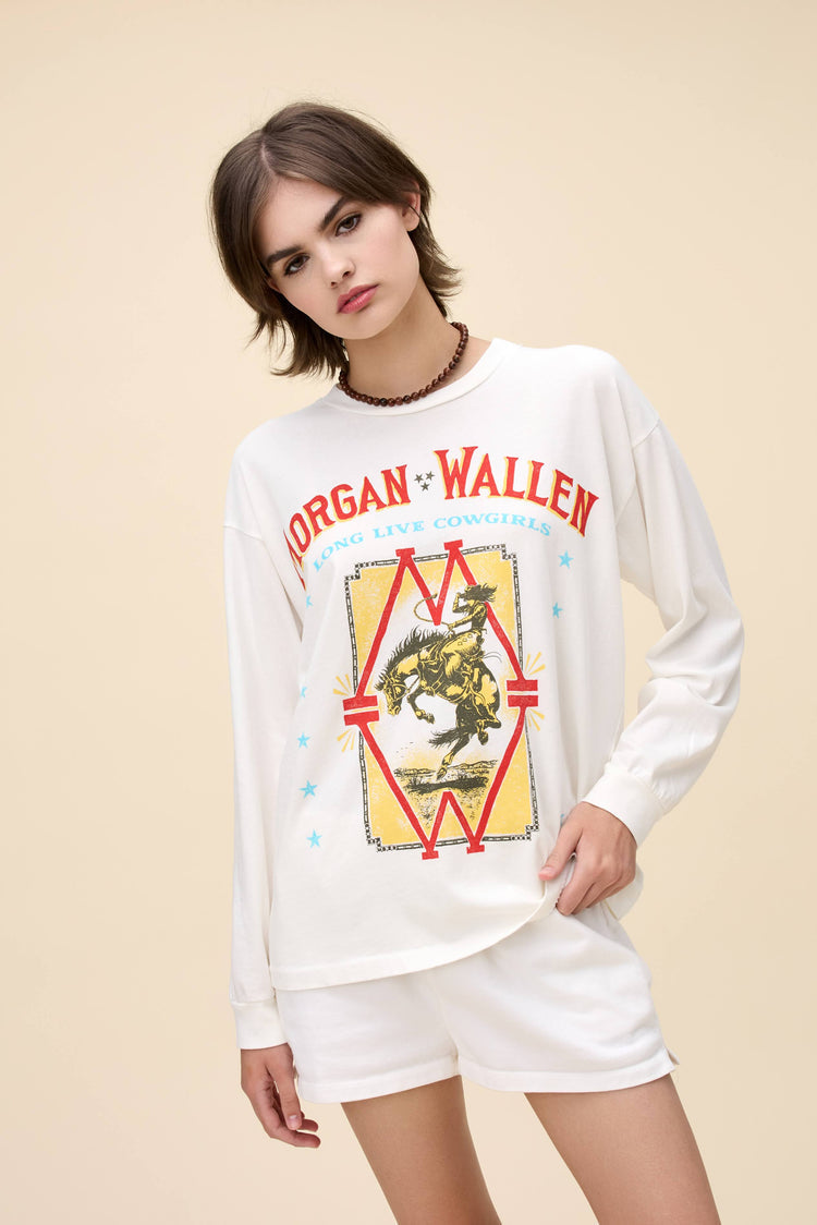 Daydreamer Morgan Wallen Long Live Cowgirls LS Vintage White-T-Shirts-West of Woodward Boutique-Vancouver-Canada