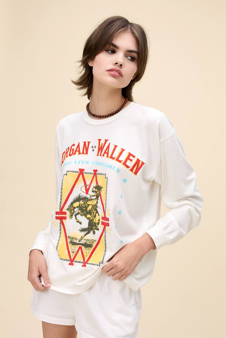 Daydreamer Morgan Wallen Long Live Cowgirls LS Vintage White-T-Shirts-West of Woodward Boutique-Vancouver-Canada