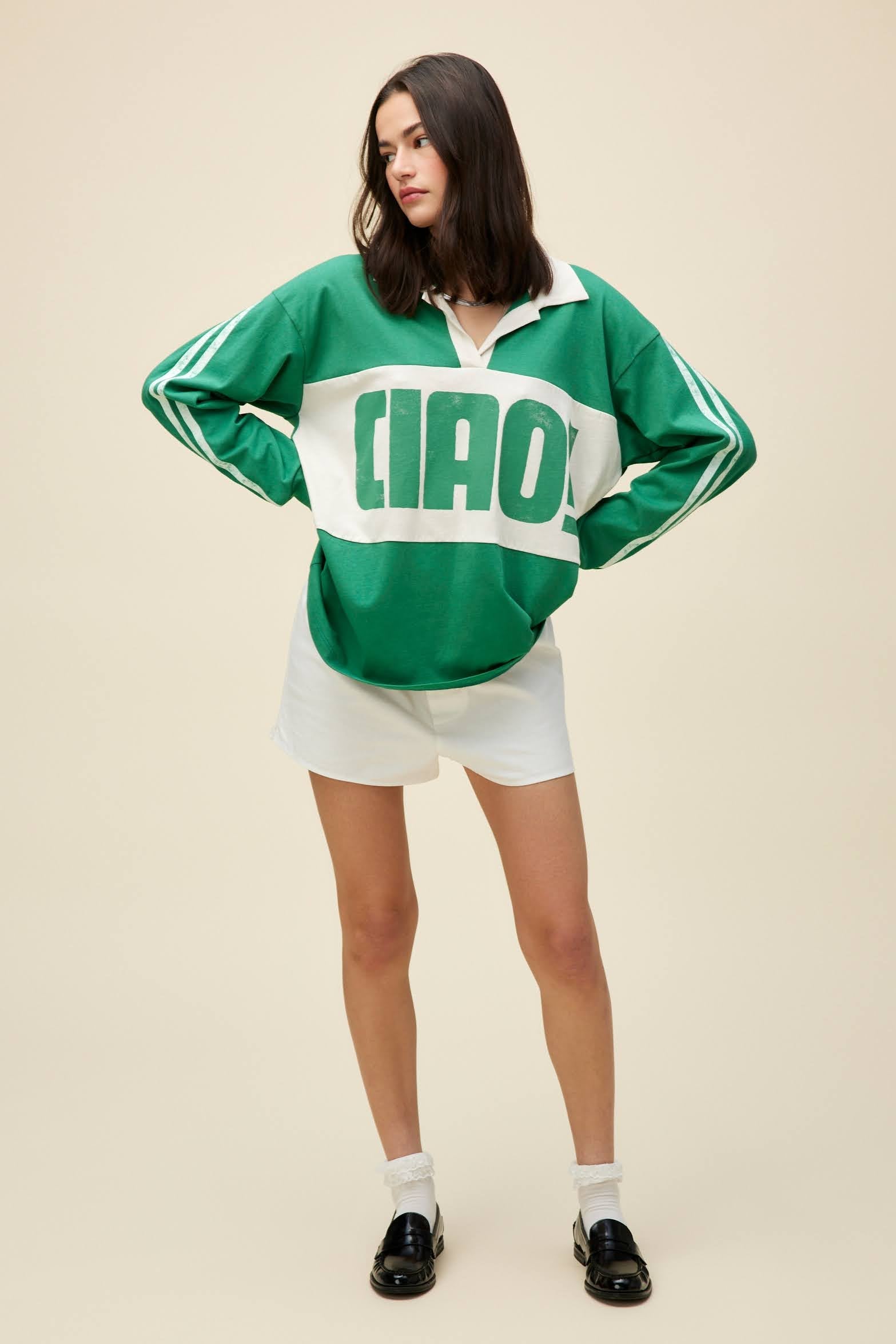 Daydreamer Ciao Rugby Sweater Jade White-Sweatshirts-West of Woodward Boutique-Vancouver-Canada