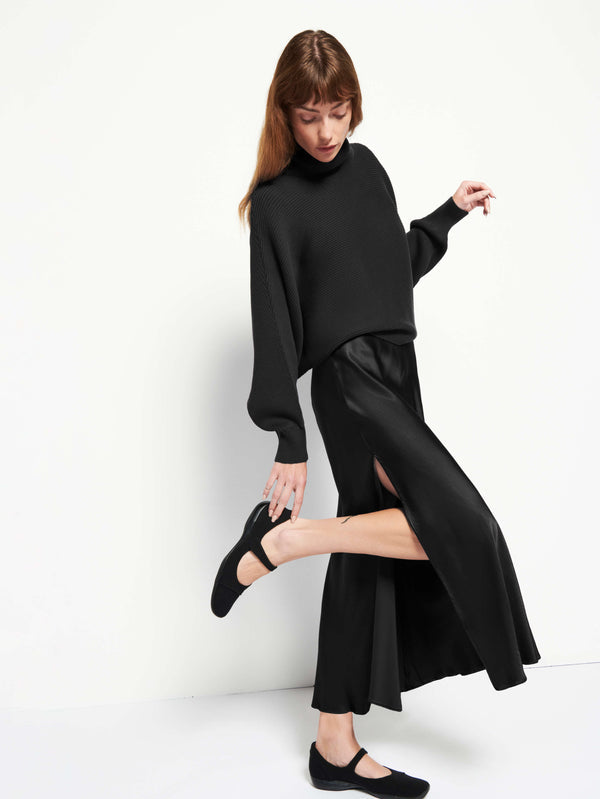 Nation Ltd. Maribel Bias Skirt W Slit Black-Dresses-West of Woodward Boutique-Vancouver-Canada