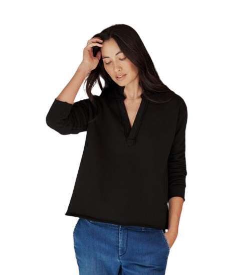 Frank & Eileen Patrick Popover Henley Sweatshirt Black-Sweatshirts-West of Woodward Boutique-Vancouver-Canada