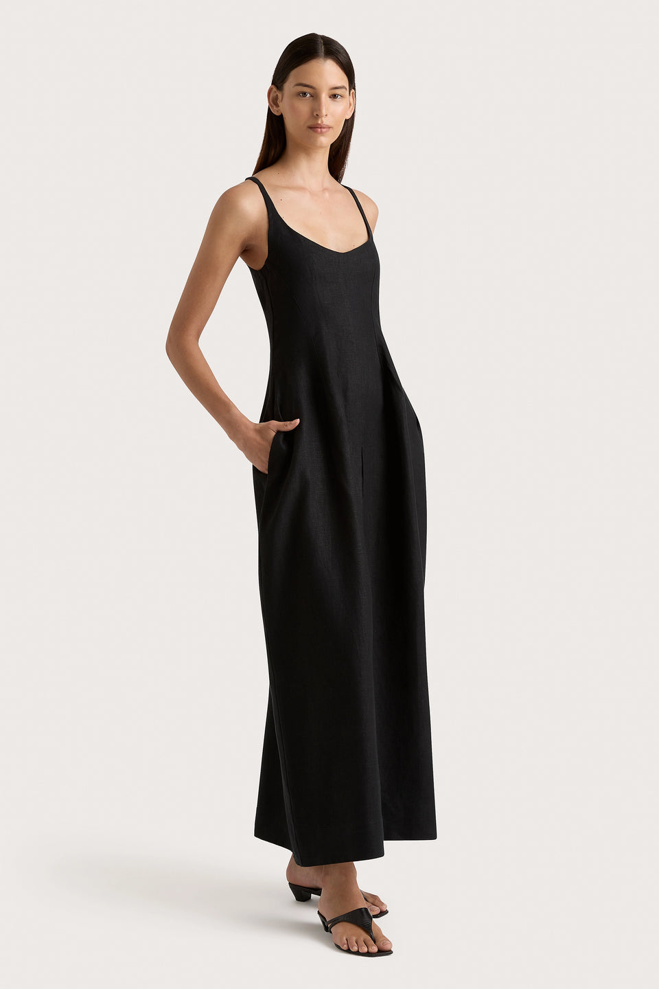 Faithfull the Brand Sanne Midi Dress- Black-Dresses-West of Woodward Boutique-Vancouver-Canada