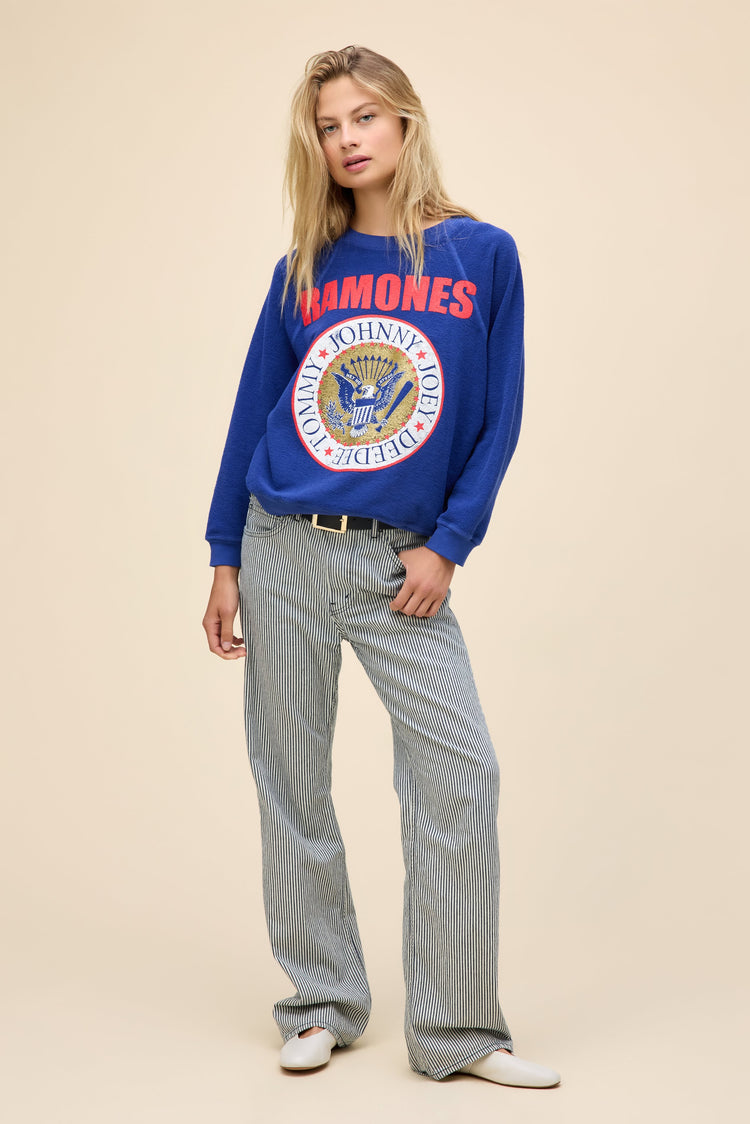 Daydreamer Ramones Gold Seal Reverse Raglan Crew- Blue Quartz-Sweatshirts-West of Woodward Boutique-Vancouver-Canada