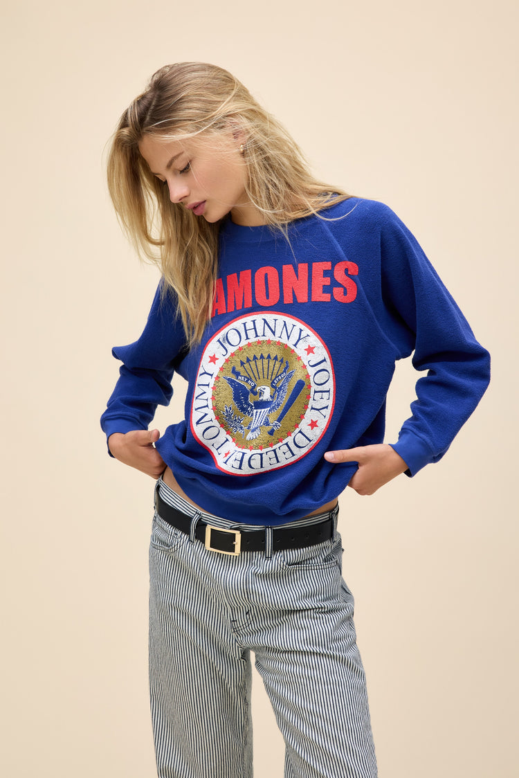 Daydreamer Ramones Gold Seal Reverse Raglan Crew- Blue Quartz-Sweatshirts-West of Woodward Boutique-Vancouver-Canada