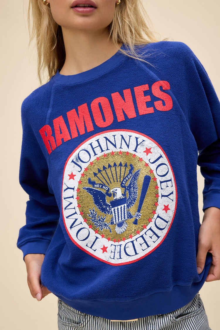 Daydreamer Ramones Gold Seal Reverse Raglan Crew- Blue Quartz-Sweatshirts-West of Woodward Boutique-Vancouver-Canada