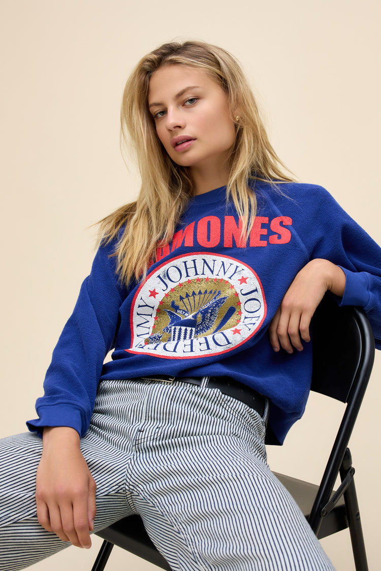 Daydreamer Ramones Gold Seal Reverse Raglan Crew- Blue Quartz-Sweatshirts-West of Woodward Boutique-Vancouver-Canada