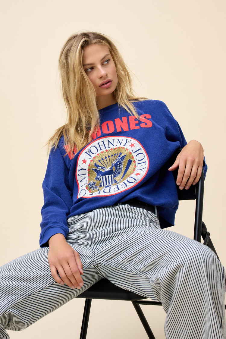 Daydreamer Ramones Gold Seal Reverse Raglan Crew- Blue Quartz-Sweatshirts-West of Woodward Boutique-Vancouver-Canada