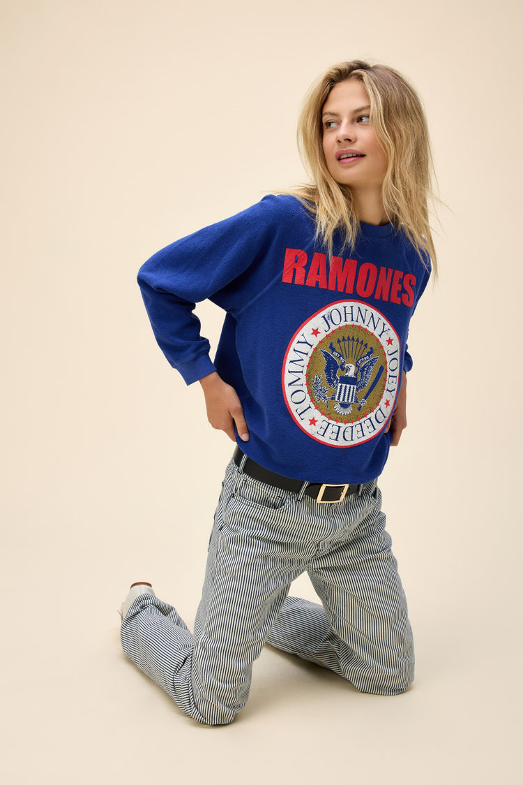 Daydreamer Ramones Gold Seal Reverse Raglan Crew- Blue Quartz-Sweatshirts-West of Woodward Boutique-Vancouver-Canada