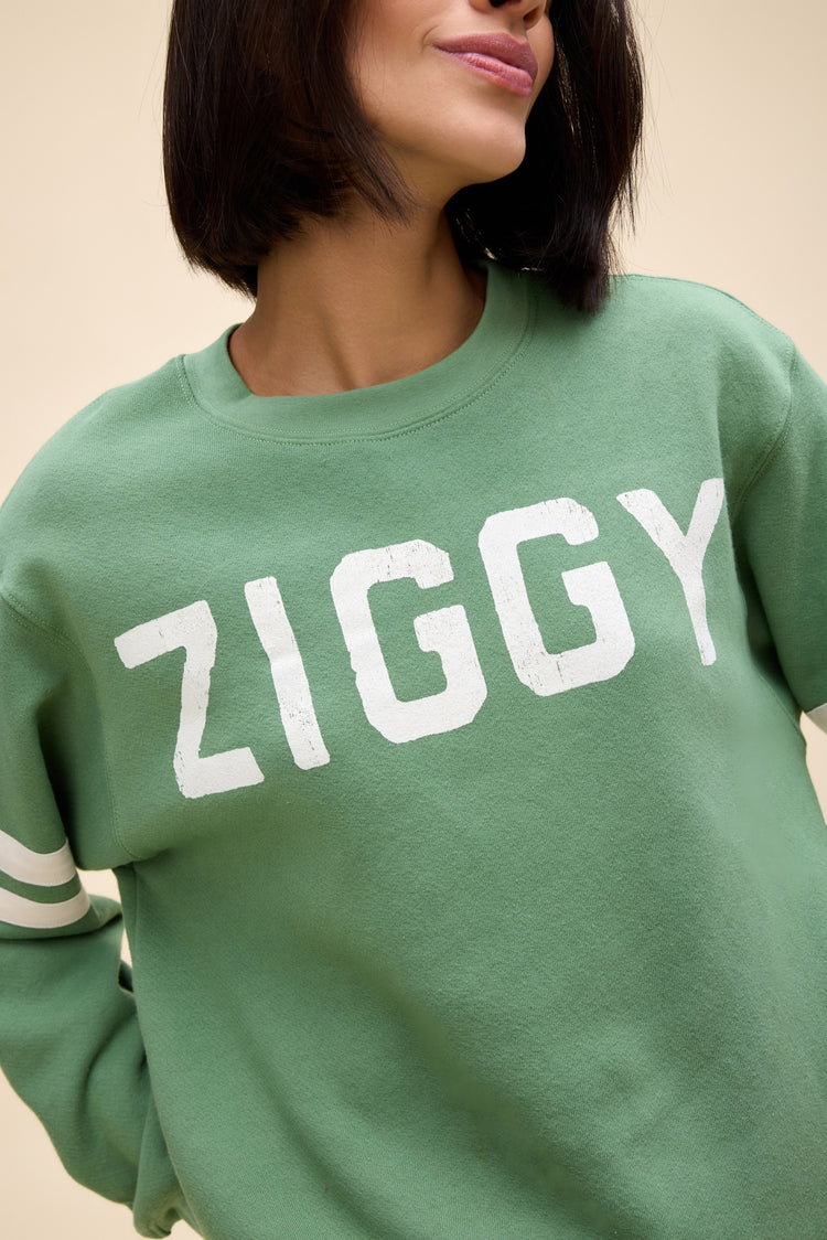 Daydreamer Ziggy Stardust Varsity Sweater- Stone Green-Sweatshirts-West of Woodward Boutique-Vancouver-Canada