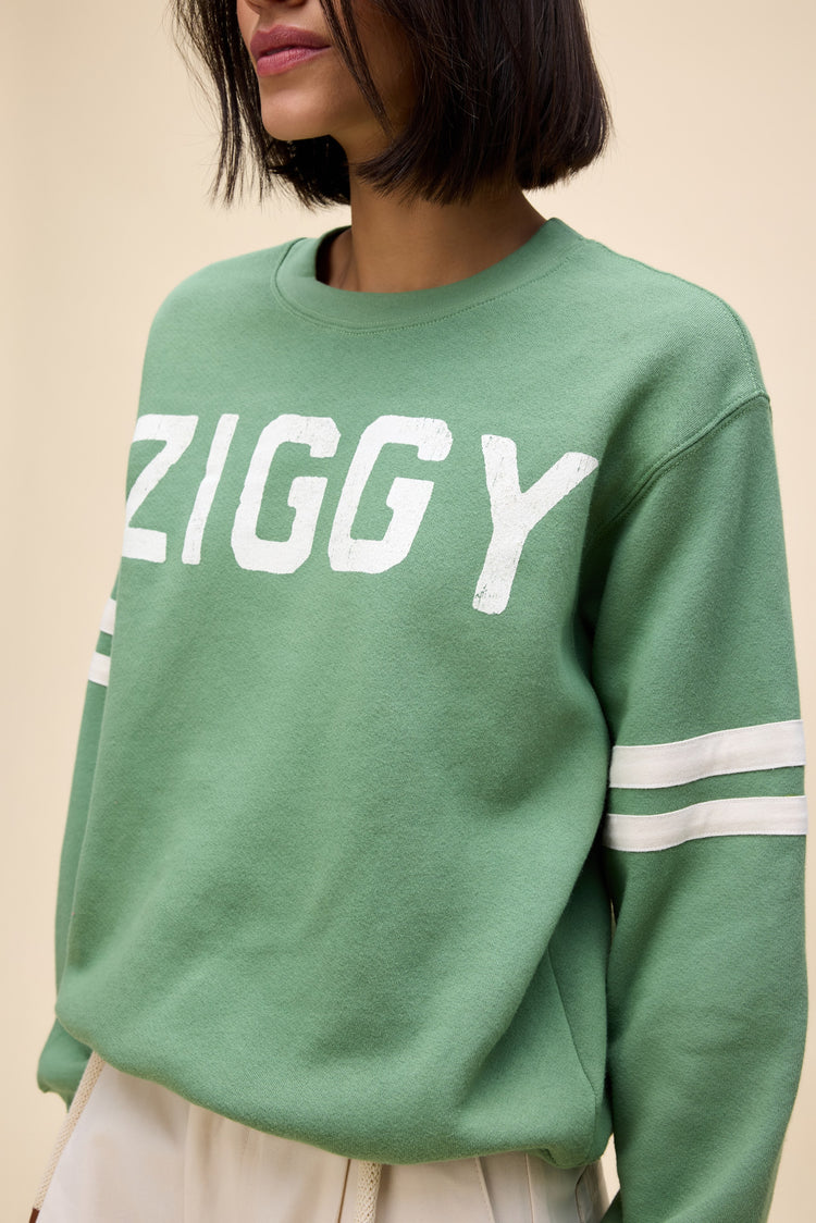 Daydreamer Ziggy Stardust Varsity Sweater- Stone Green-Sweatshirts-West of Woodward Boutique-Vancouver-Canada