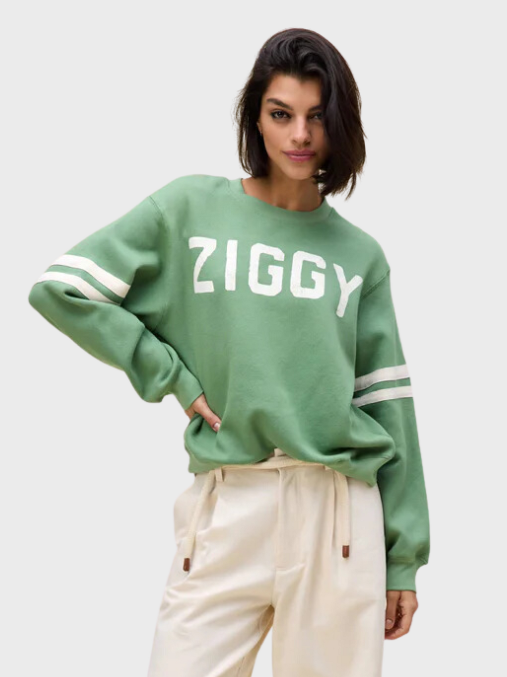 Daydreamer Ziggy Stardust Varsity Sweater- Stone Green-Sweatshirts-West of Woodward Boutique-Vancouver-Canada