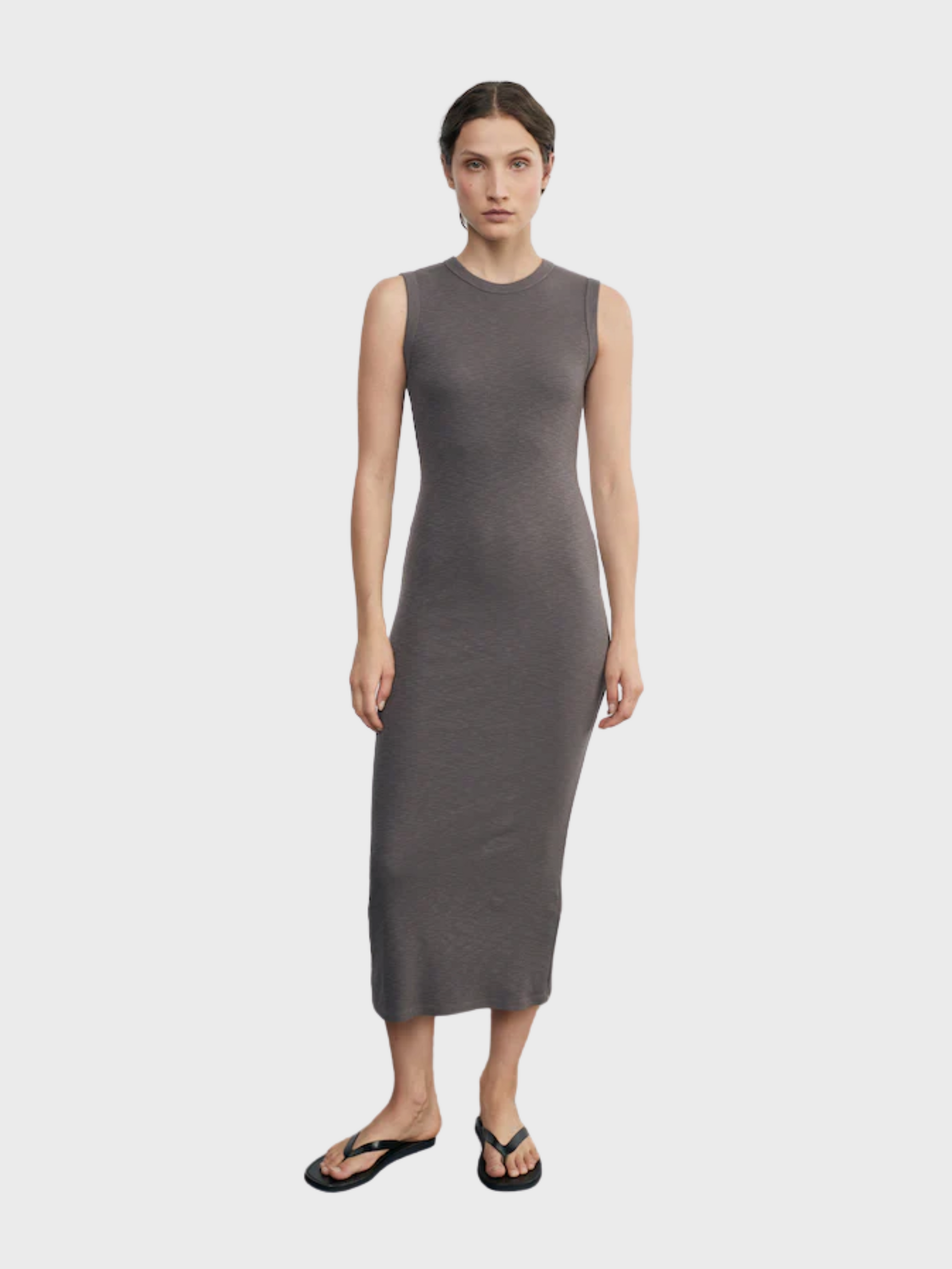 Enza Costa Textured Rib Sleeveless Maxi Dress - Iron-Dresses-West of Woodward Boutique-Vancouver-Canada