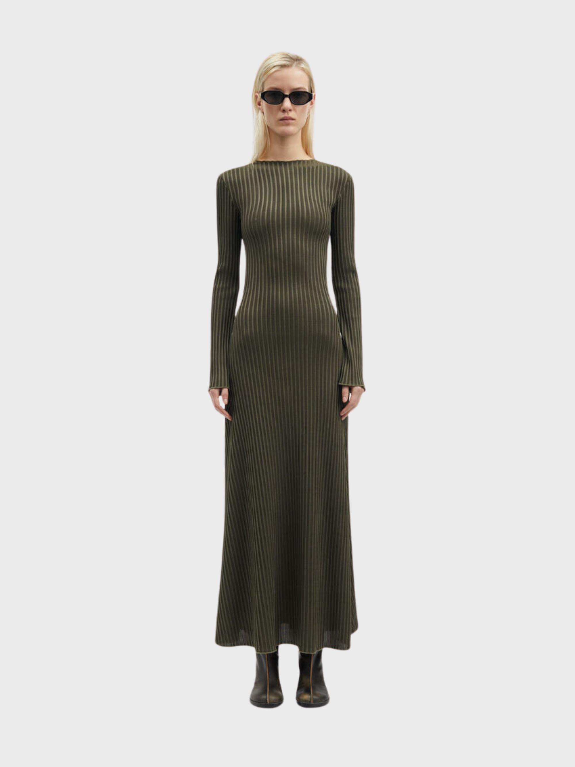 Samsoe Sacrane Dress Green Ribbed-Dresses-XXS-West of Woodward Boutique-Vancouver-Canada