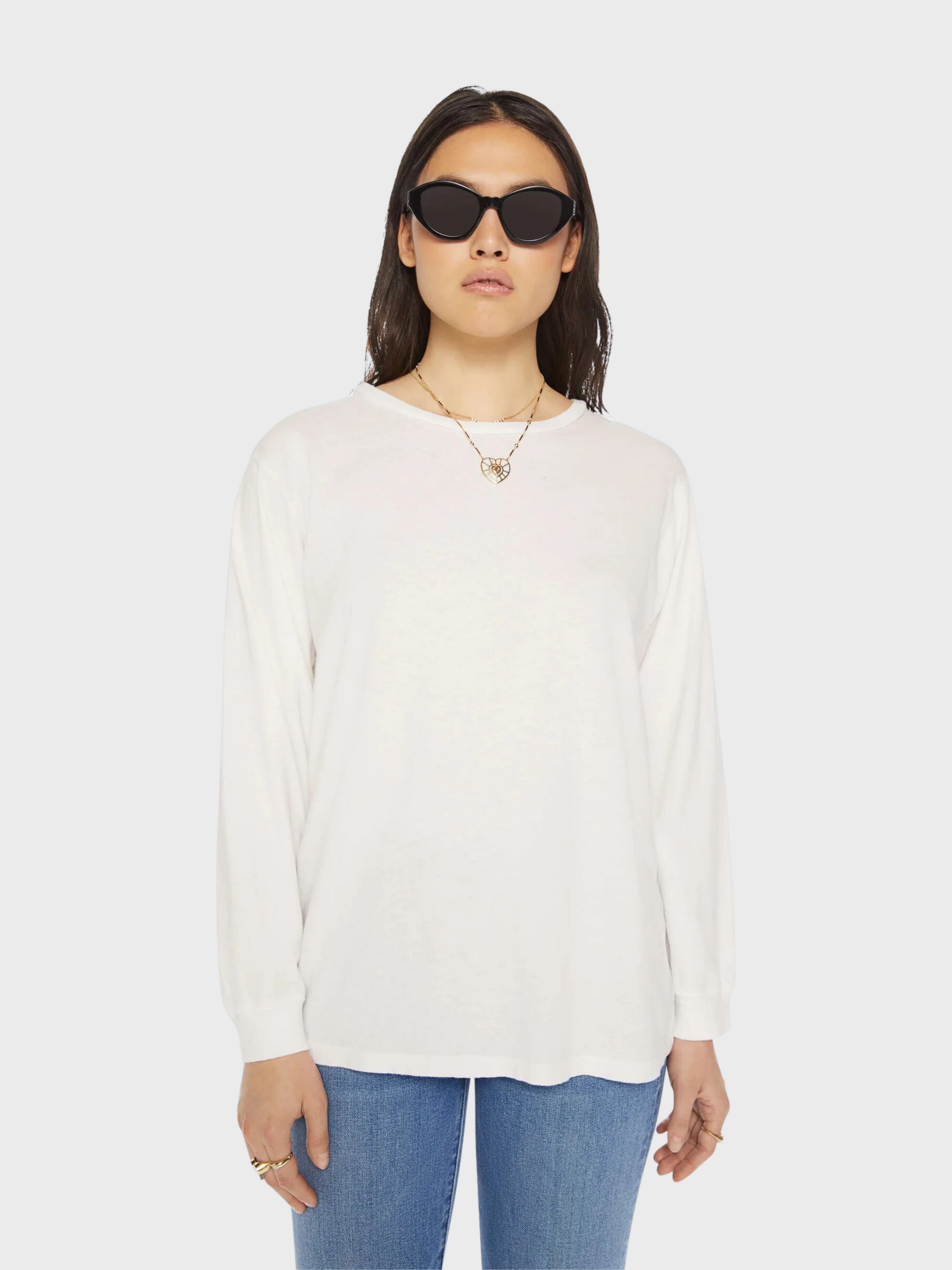 MOTHER Long Sleeve Rowdy Tee Bright White-T-Shirts-West of Woodward Boutique-Vancouver-Canada