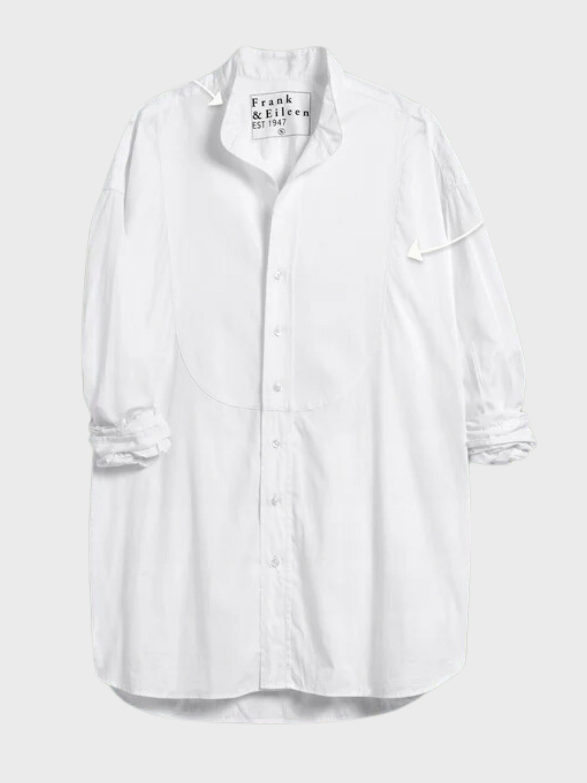 Frank & Eileen Victoria Collarless Button Down- White with White Bib-Shirts-West of Woodward Boutique-Vancouver-Canada