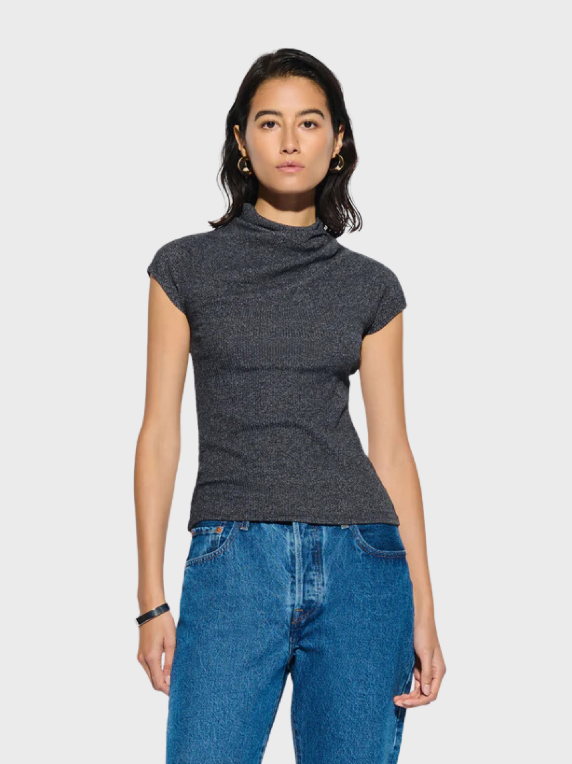 Nation Ltd. Katie Draped Top Marled Grey-T-Shirts-West of Woodward Boutique-Vancouver-Canada