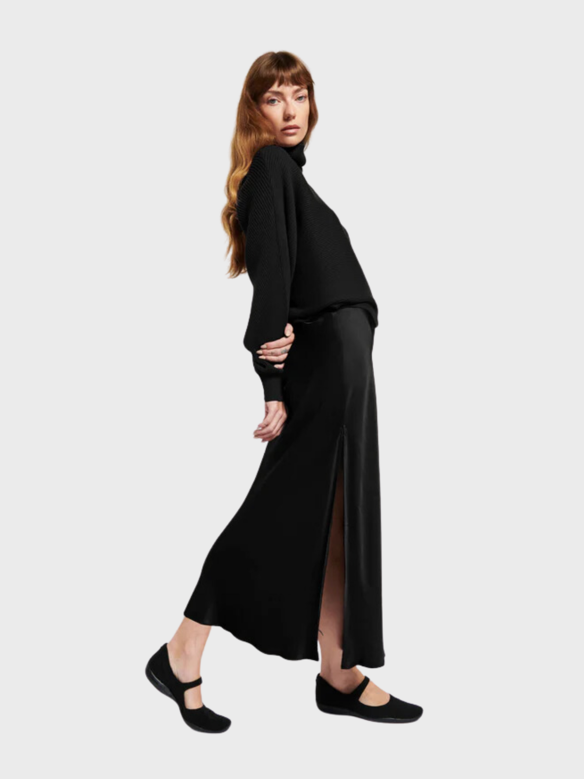 Nation Ltd. Maribel Bias Skirt W Slit Black-Dresses-West of Woodward Boutique-Vancouver-Canada