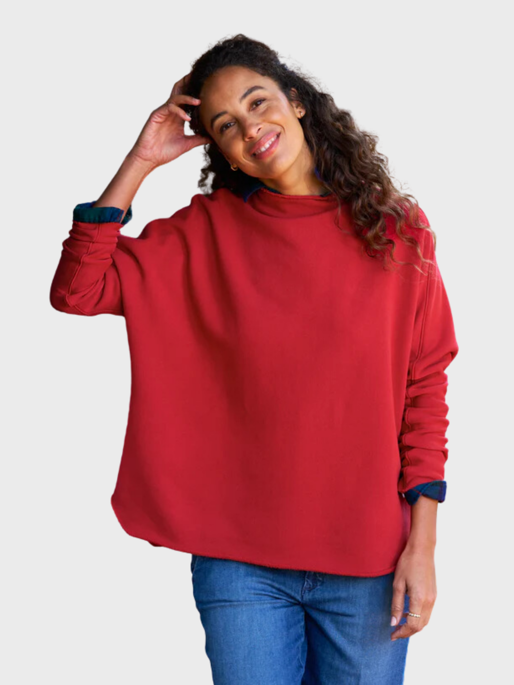 F&E Effie L/S Funnel Neck Capelet Crimson-Sweatshirts-West of Woodward Boutique-Vancouver-Canada