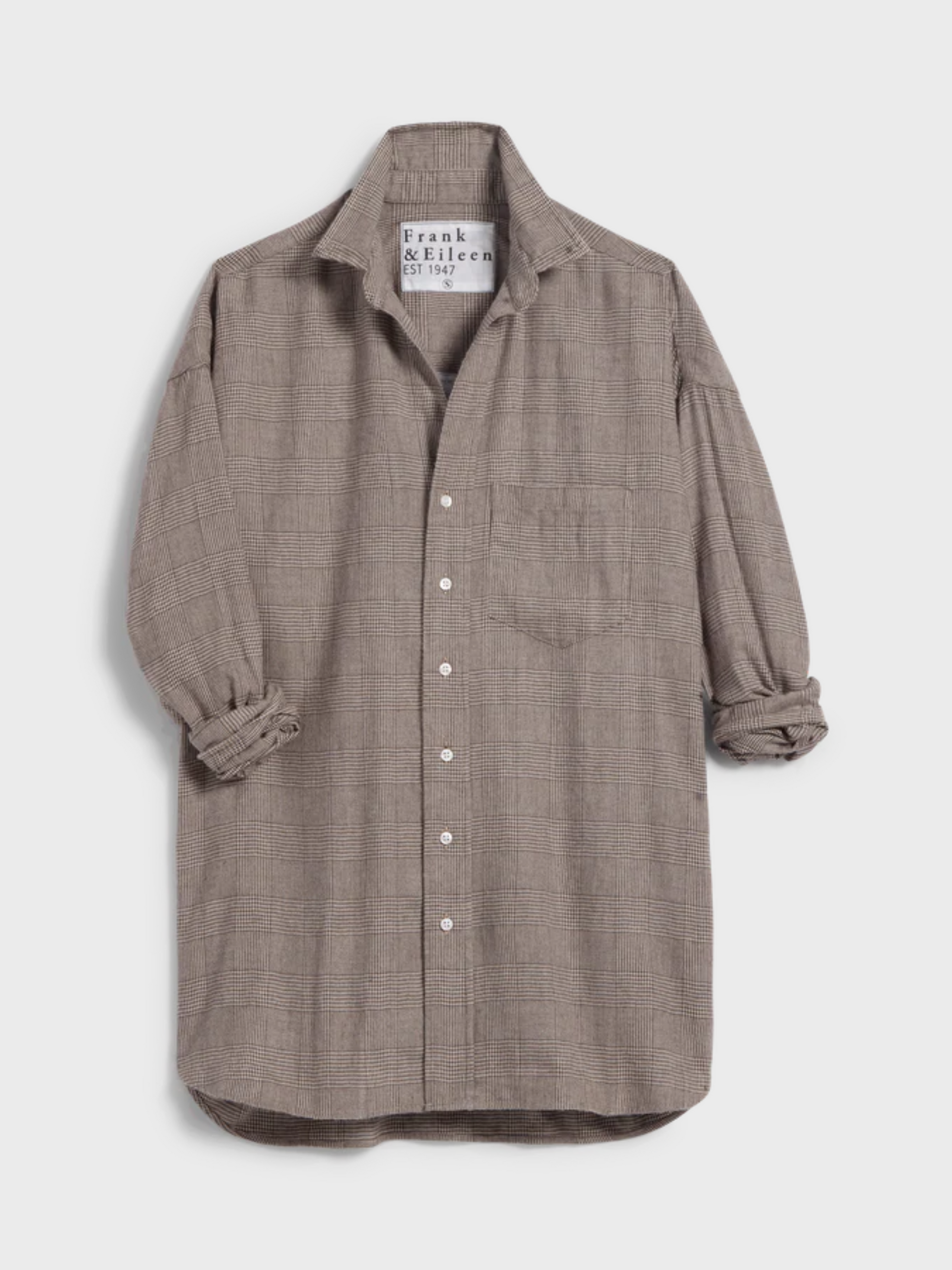 F&E Shirley Oversized Button-up Brown Herringbone-Shirts-West of Woodward Boutique-Vancouver-Canada