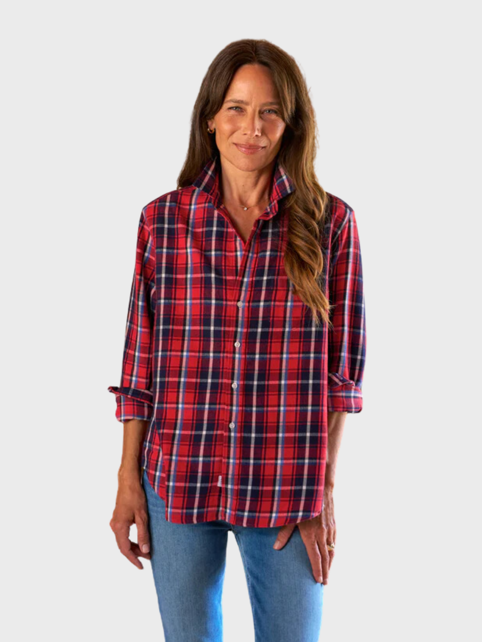 Frank & Eileen Eileen Button Up Shirt Red, Navy Plaid-Shirts-West of Woodward Boutique-Vancouver-Canada