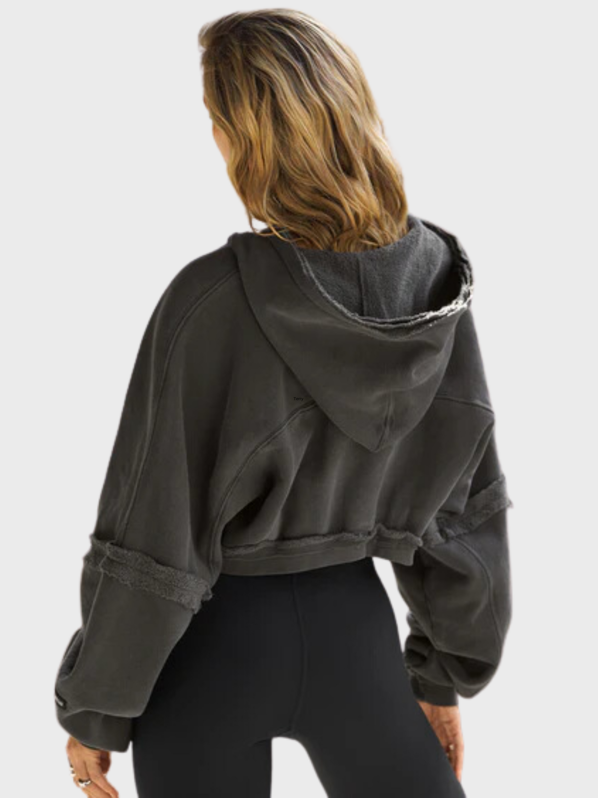 Joah Brown Deconstructed Crop Zip Hoodie- Washed Black-Sweatshirts-West of Woodward Boutique-Vancouver-Canada