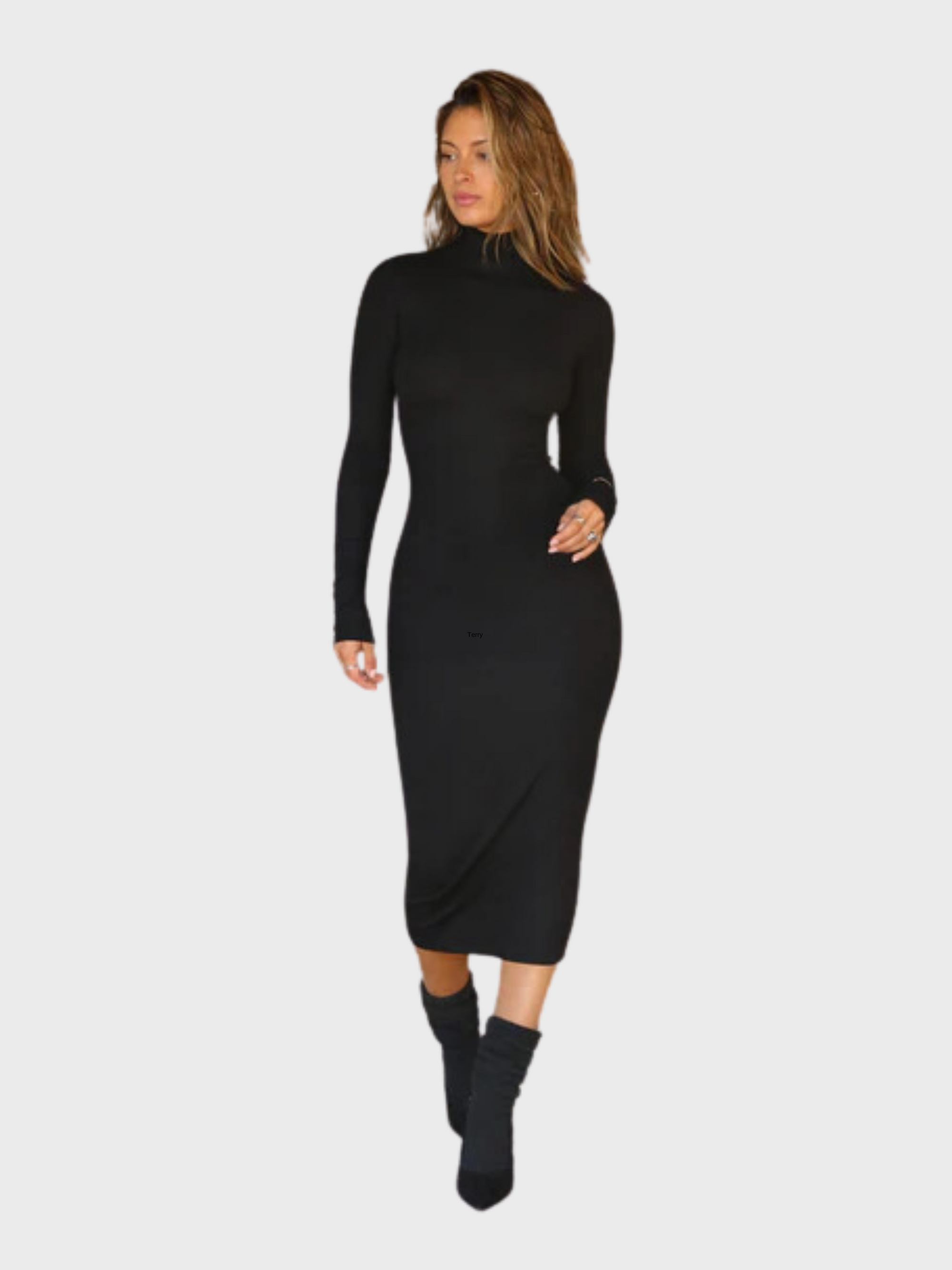 Joah Brown Mock Neck Midi Dress- Black Rib-Dresses-West of Woodward Boutique-Vancouver-Canada