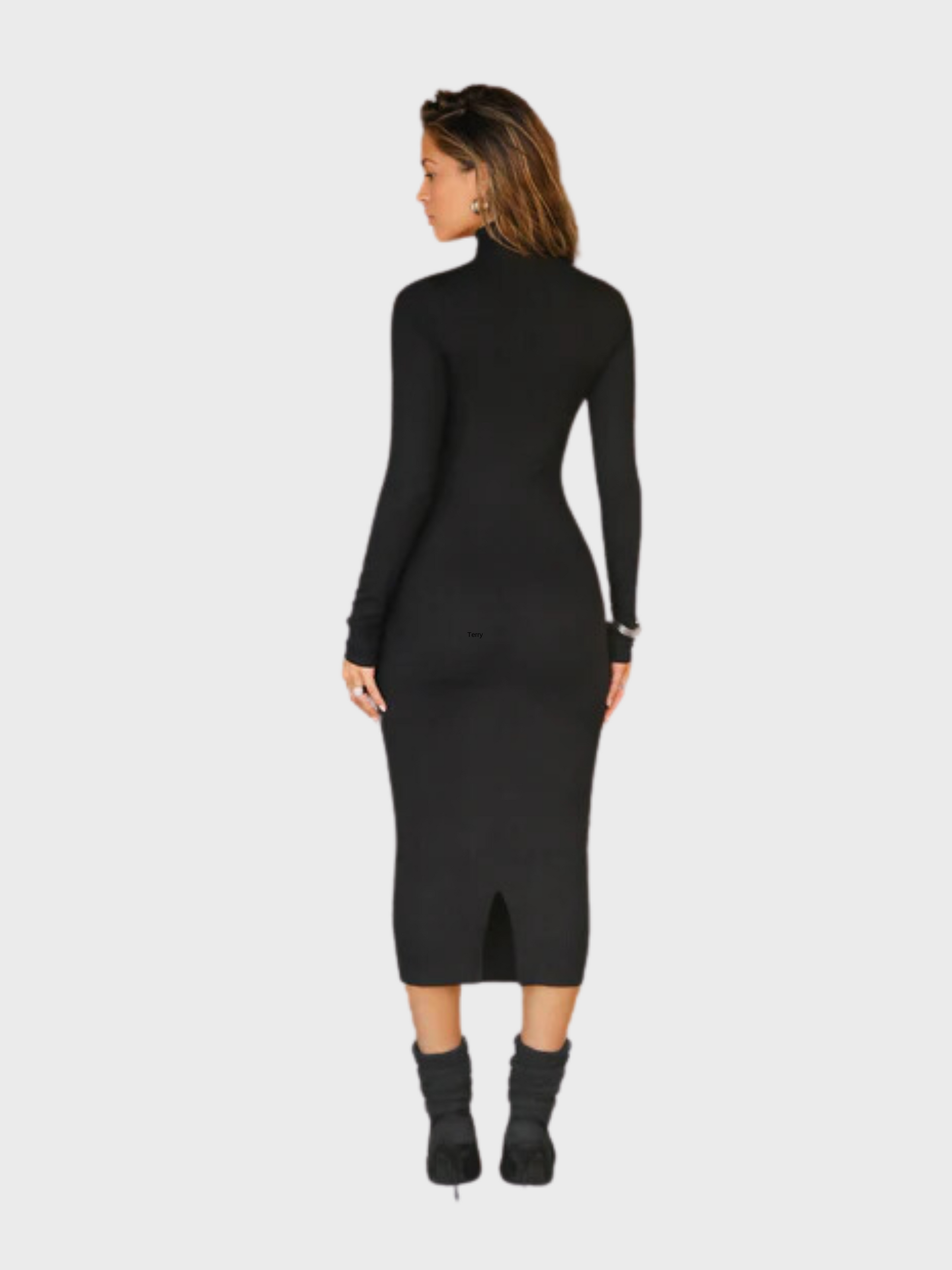 Joah Brown Mock Neck Midi Dress- Black Rib-Dresses-West of Woodward Boutique-Vancouver-Canada