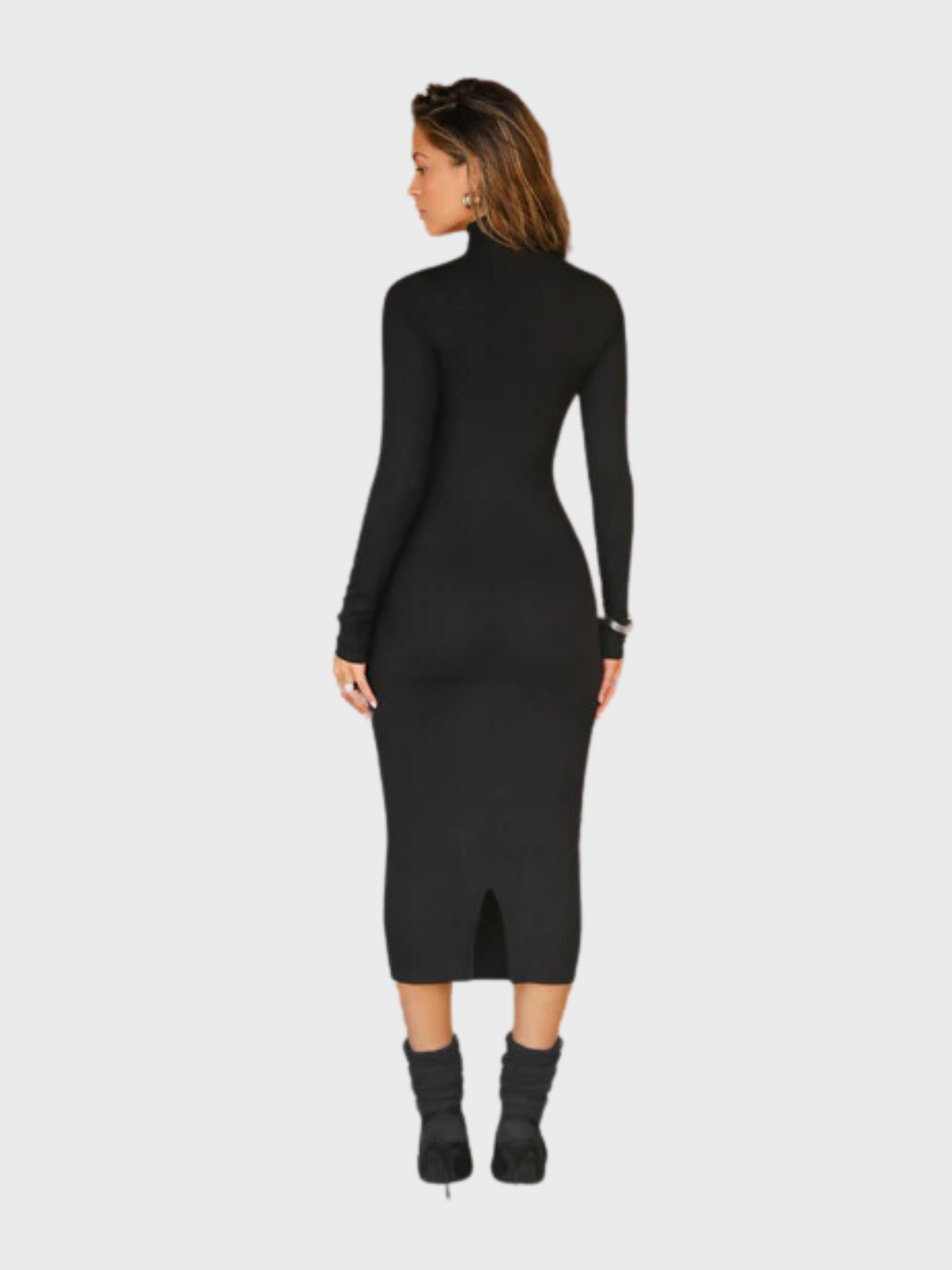 Joah Brown Mock Neck Midi Dress- Black Rib-Dresses-West of Woodward Boutique-Vancouver-Canada