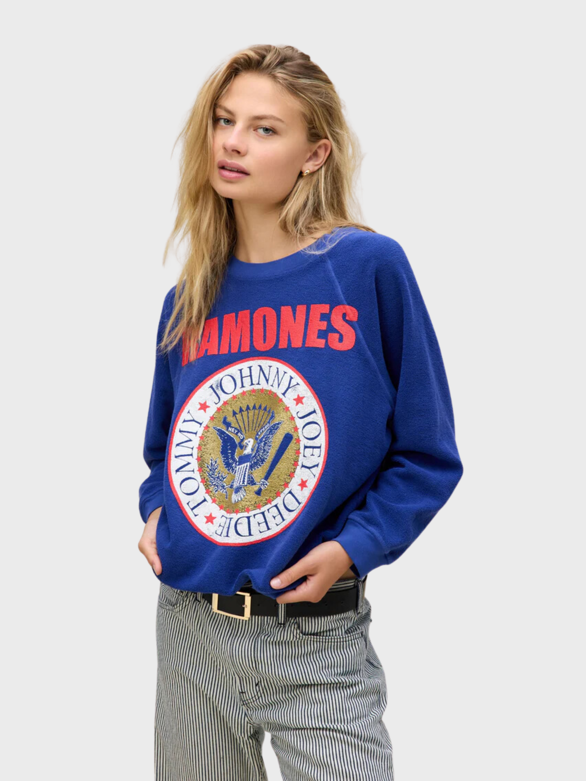 Daydreamer Ramones Gold Seal Reverse Raglan Crew- Blue Quartz-Sweatshirts-West of Woodward Boutique-Vancouver-Canada