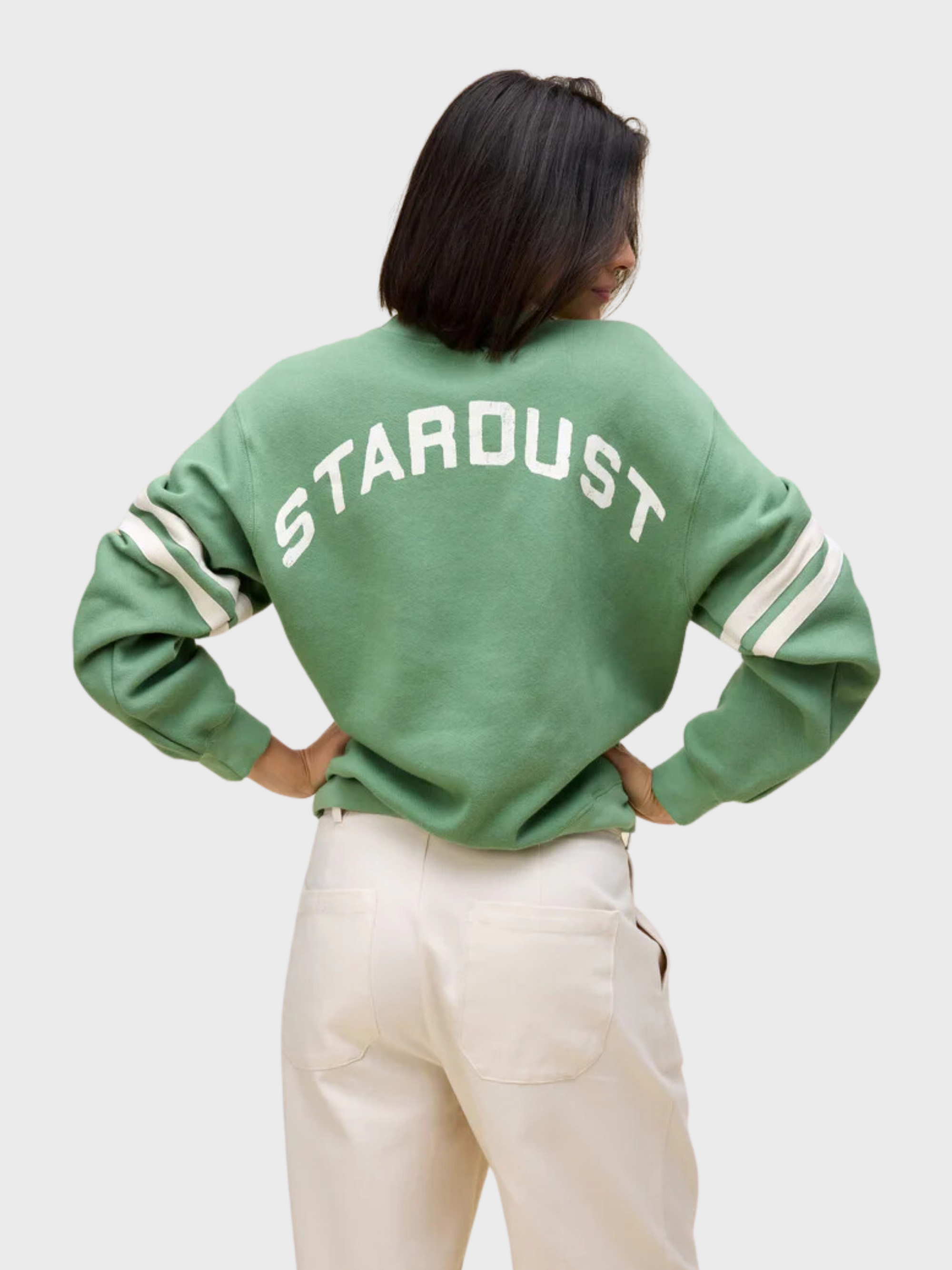 Daydreamer Ziggy Stardust Varsity Sweater- Stone Green-Sweatshirts-West of Woodward Boutique-Vancouver-Canada