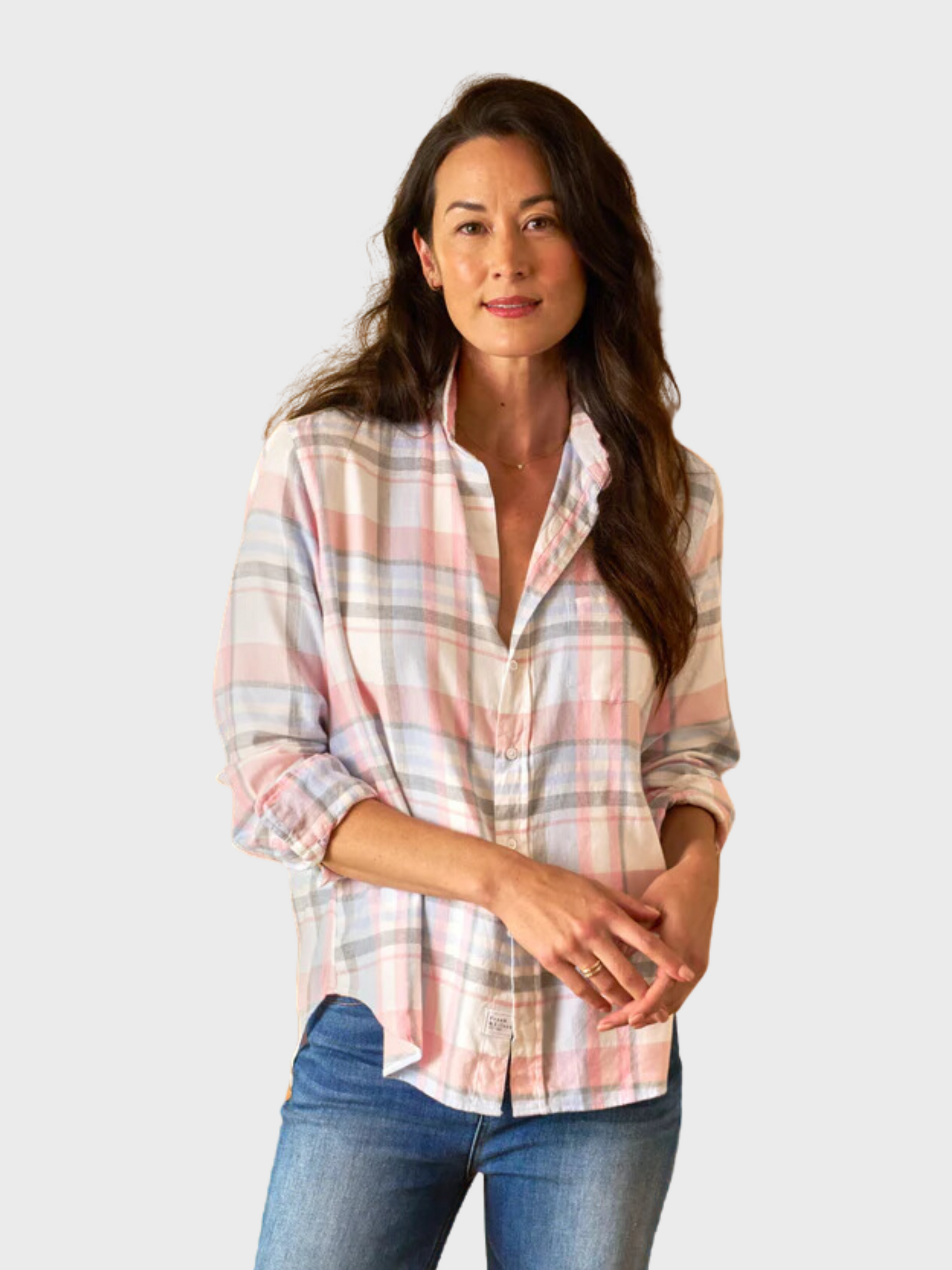 Frank & Eileen Eileen Button Up Shirt - Pink, Blue, Grey Plaid-Shirts-West of Woodward Boutique-Vancouver-Canada