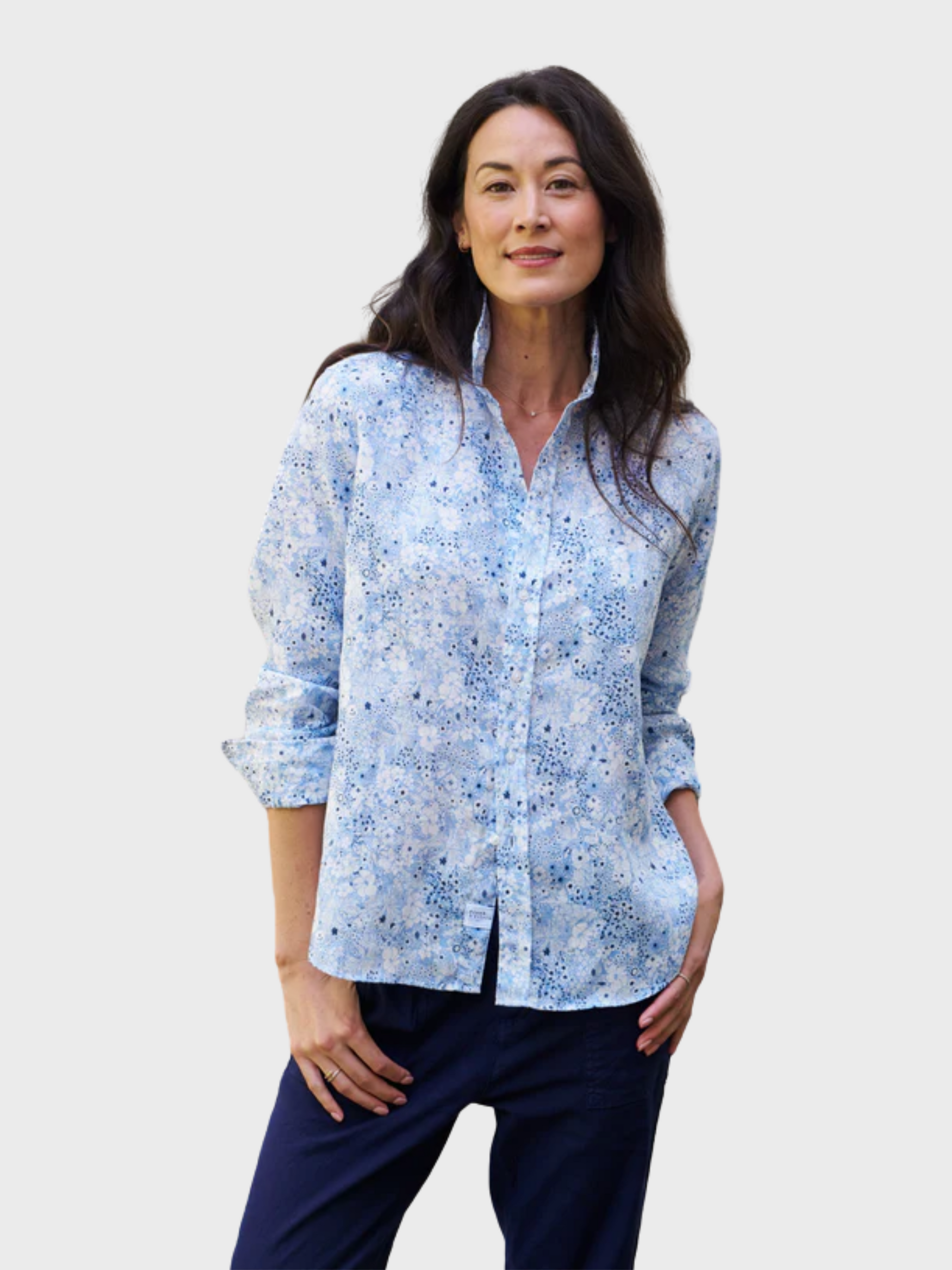 Frank & Eileen Eileen Button Up Shirt - Blue Floral-Shirts-West of Woodward Boutique-Vancouver-Canada