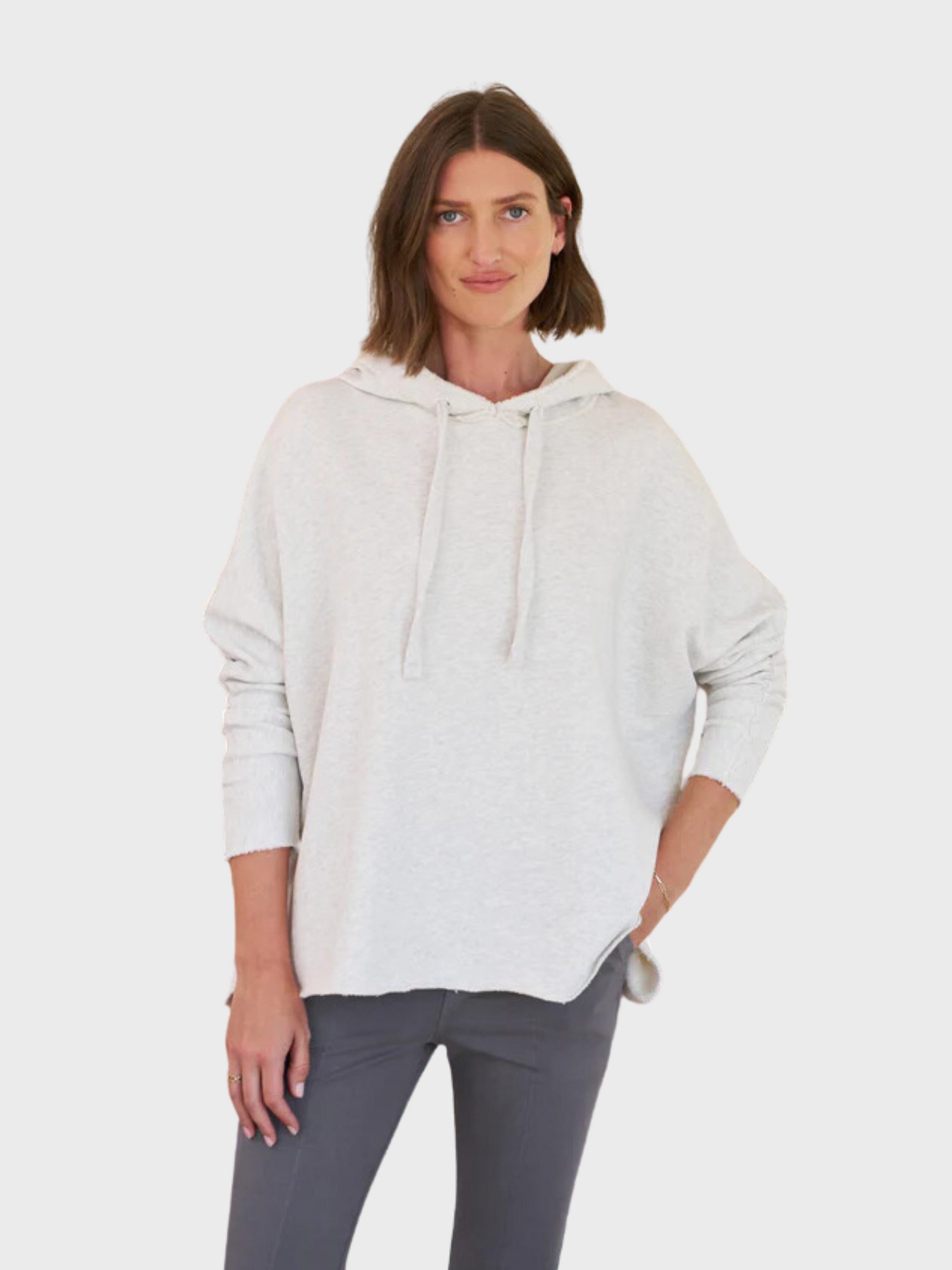 Frank &amp; Eileen Kane Capelet Hoodie- Heather White Melange-Sweatshirts-XS-West of Woodward Boutique-Vancouver-Canada