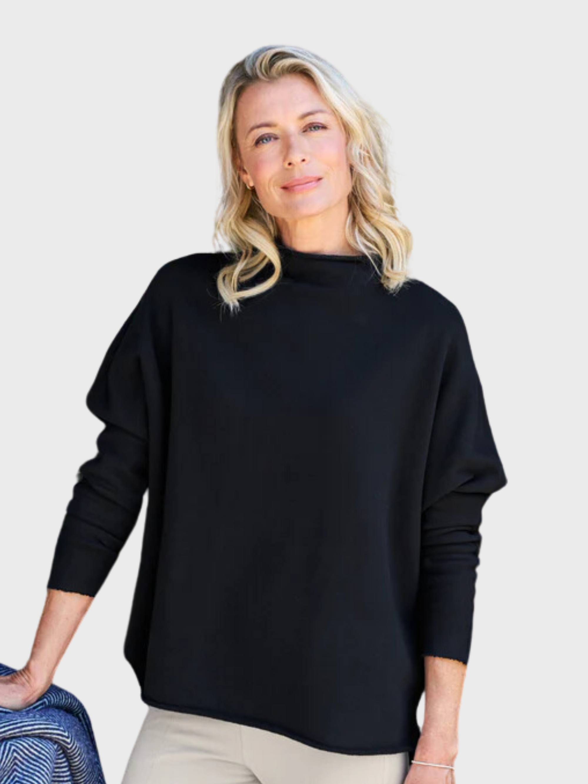 Frank & Eileen Effie LS Funnel Neck Capelet- Black-Sweatshirts-West of Woodward Boutique-Vancouver-Canada