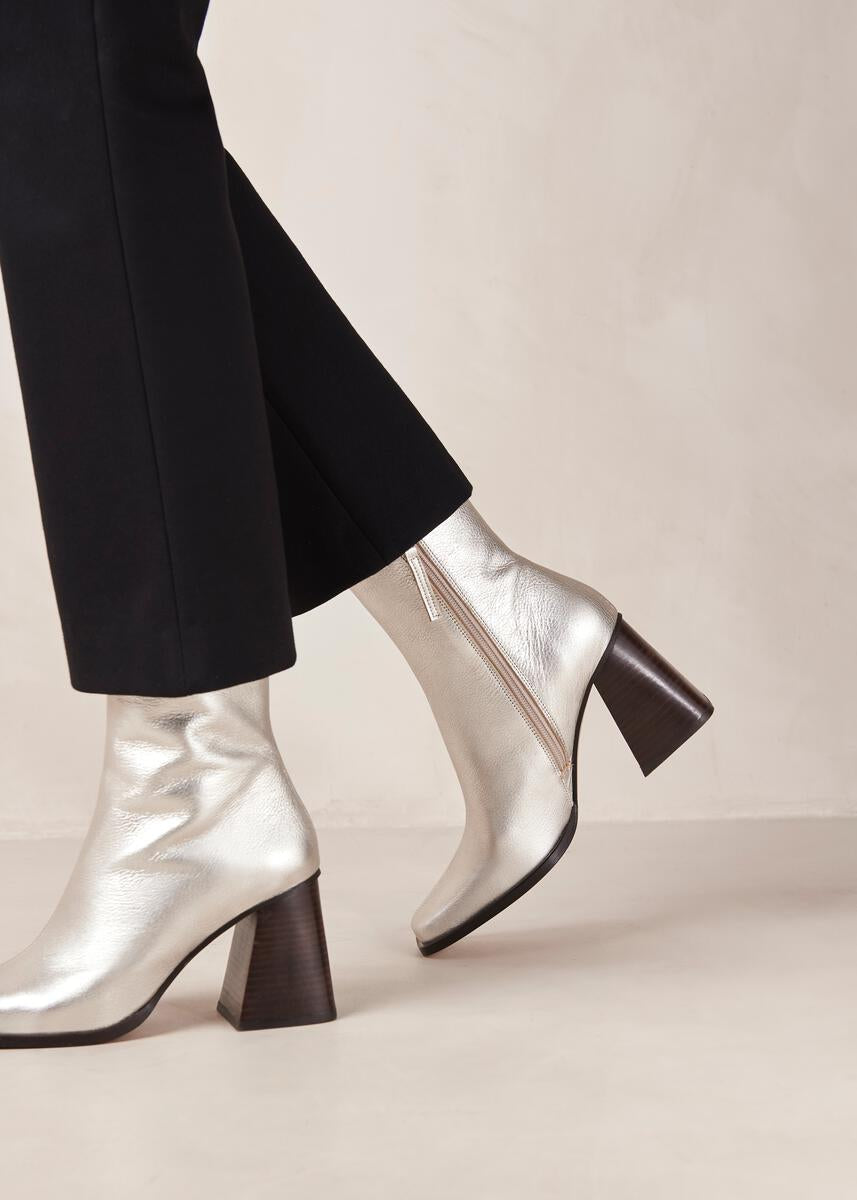 ALOHAS South Shimmer Silver Leather Ankle Boots-Shoes-West of Woodward Boutique-Vancouver-Canada